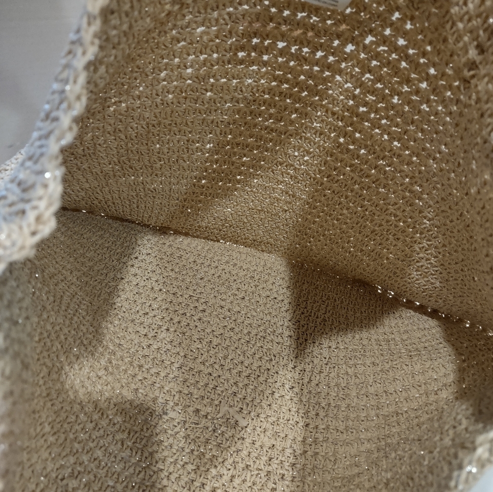 NWOT Merona Straw Packable Shoulder Bag w/Silver & Leather Straps Beach/Travel - Picture 5 of 9